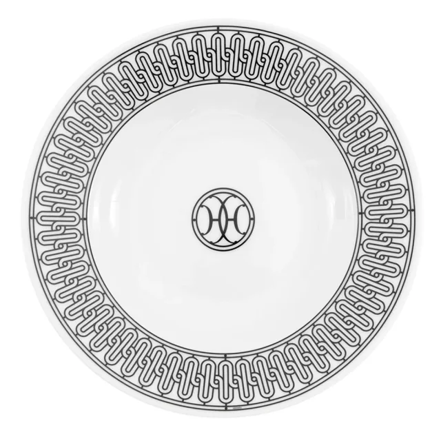 Hermès H Deco Soup Plates (Set of 2) White/BlackP037013P Porcelain Size 8.7" in White from GALLERY RARE, photo 2 of 9