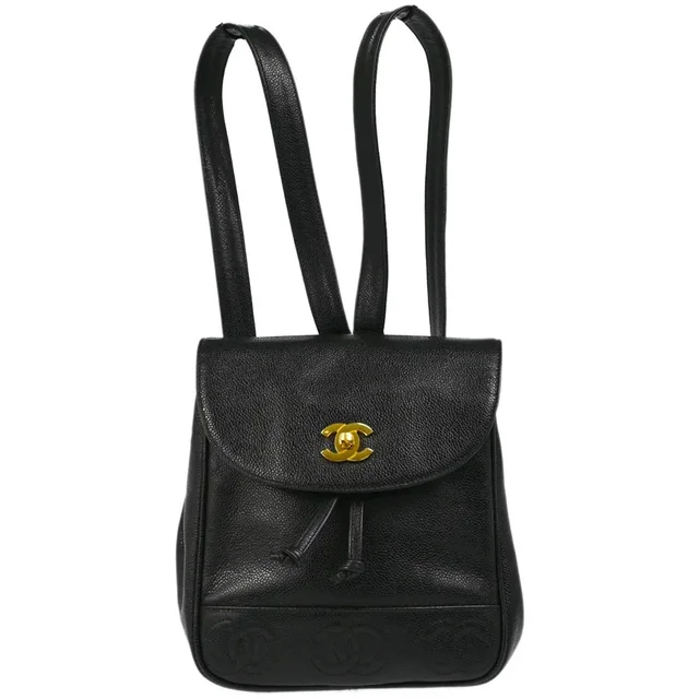 Chanel 1996-1997 Black Caviar Triple CC Backpack in Black Caviar leather from AMORE Vintage Tokyo
