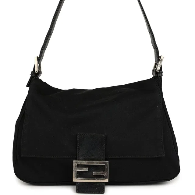 Fendi Vintage Mama Baguette Bag Black Jersey Silver Hardware in Black from Madison Avenue Couture