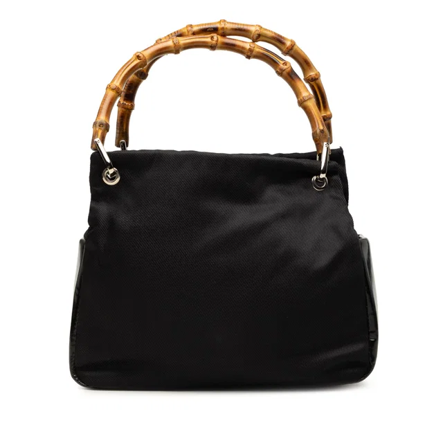 Black Gucci Nylon Bamboo Handbag in Black Nylon from Designer Revival