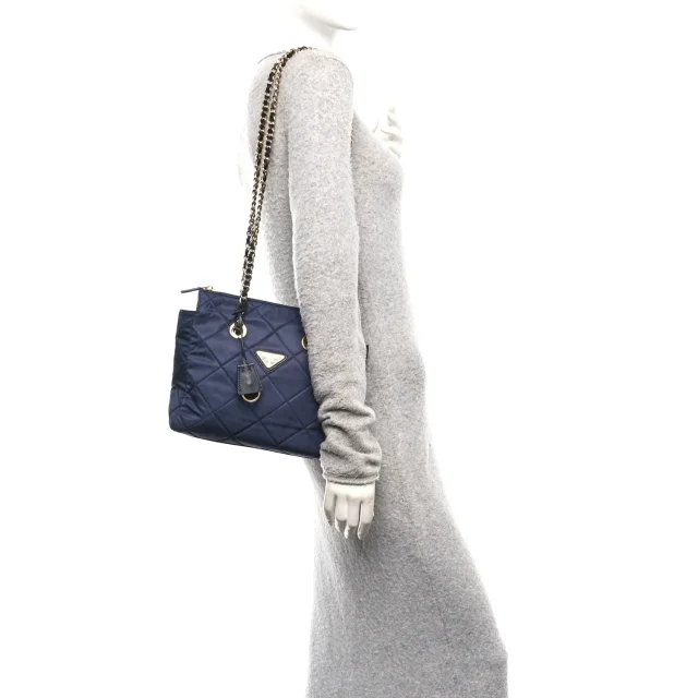 Prada Re-Nylon Saffiano Stitched Re-Edition 1995 Chaine Shoulder Bag Navy in Navy Saffiano leather from FASHIONPHILE, photo 2 of 11