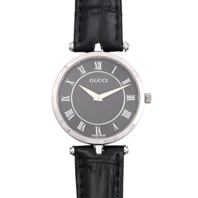 Gucci Round Logo Face Watch 2040M Quartz Black in Black Leather from VINTAGE QOO TOKYO