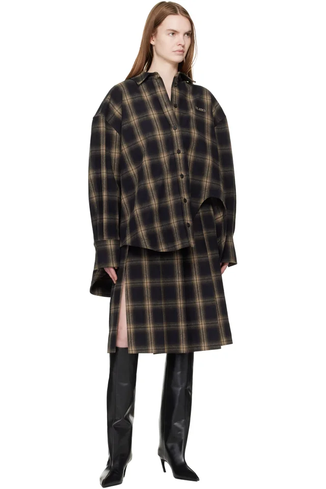 The Attico Brown Brushed Check Midi Skirt, photo 4 of 4 from SSENSE