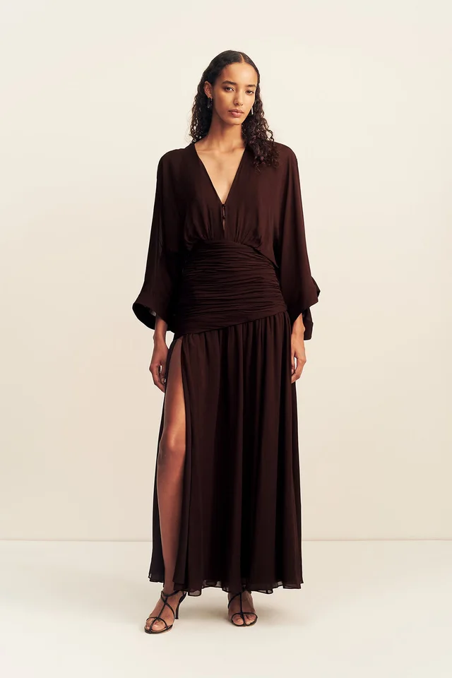 Shona Joy AMINA FLARED SLEEVE PLUNGED MAXI DRESS - RISTRETTO from Shona Joy, photo 1 of 1
