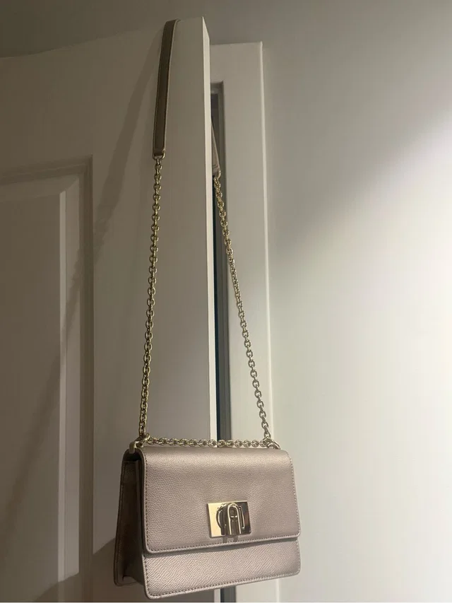 Furla Bronze Leather Shoulder Bag With Gold Chain in brown|gold|neutral Leather from Poshmark