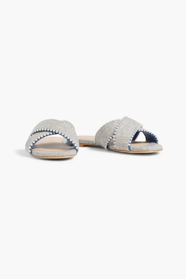 Stuart Weitzman Roza faux pearl-embellished tweed sandals in Blue, photo 2 of 5 from THE OUTNET