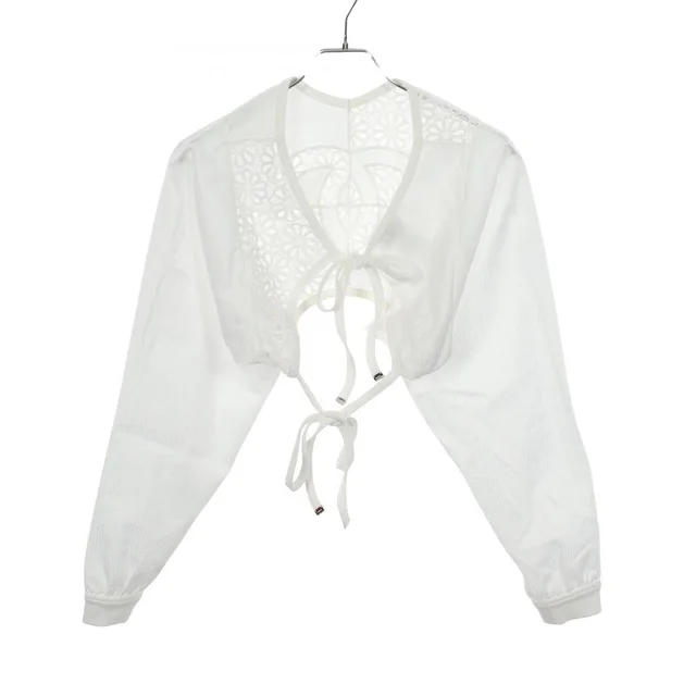 Chanel Blouse CC Logo Floral Lace Cropped Cotton from The Reluxe
