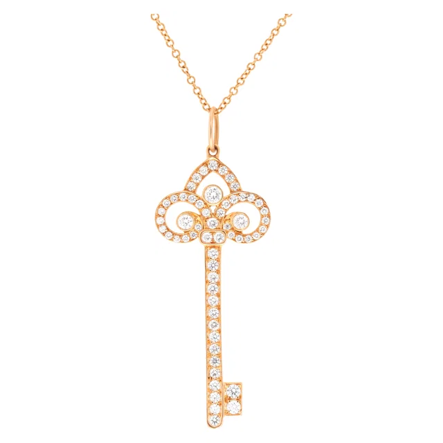 Tiffany & Co. "Fleur De Lis" Key Pendant in Pink Rose Gold from Gray And Sons