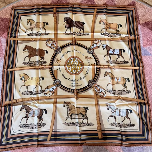 Hermès Women's Scarf - Multi/Tan in multicolor|neutral|brown from Depop, photo 1 of 1