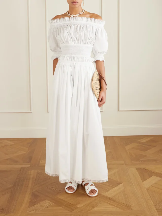 DOLCE&GABBANA Pleated cotton-blend drawstring maxi skirt in White, photo 2 of 2 from NET-A-PORTER (Canada)