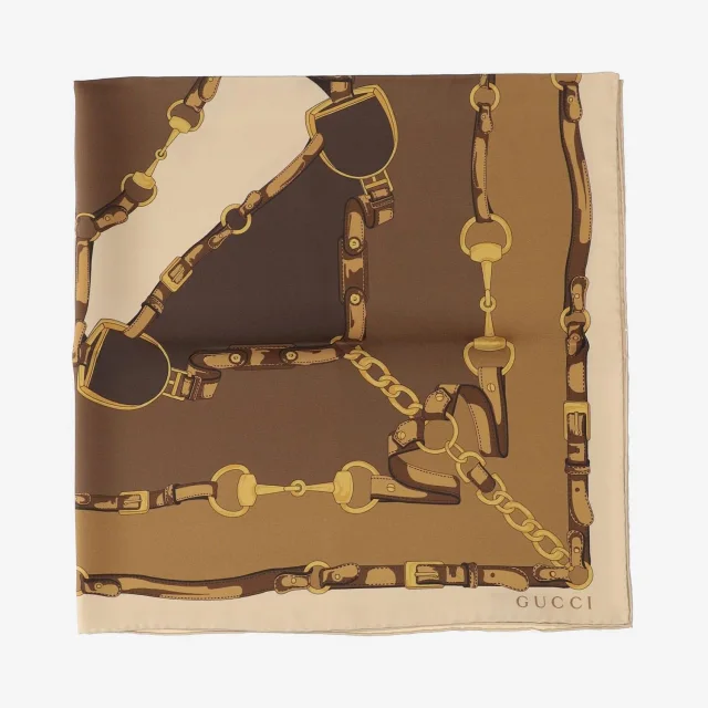 Gucci Silk Twill Printed Scarf — Brown Scarfs in Brown Silk from HEWI, photo 2 of 3