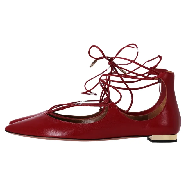 Aquazzura Christhy Lace-Up Ballet Flats in Red Leather in Red, photo 2 of 6 from ShopSimon