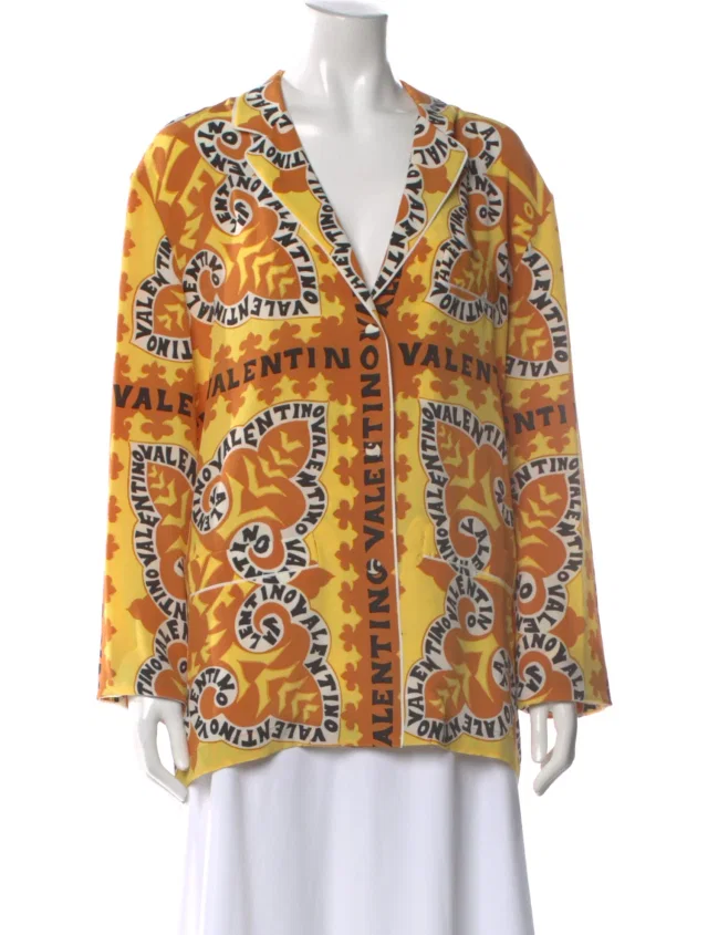 Valentino Garavani Silk Graphic Print Blouse in yellow Silk from The RealReal