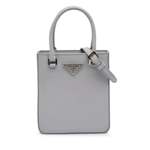 Grey Prada Small Leather Brushed Tote Satchel in Grey Leather from Designer Revival