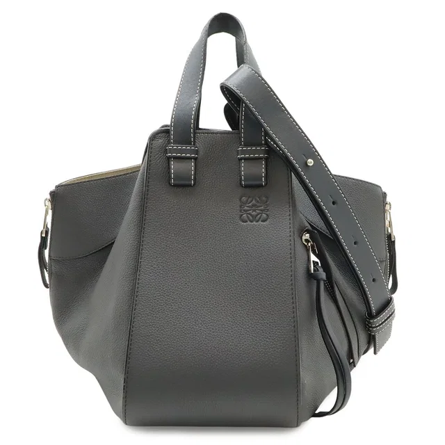 Loewe Hammock Small Drawstring Shoulder Bag Leather Black Silver in Black Leather from The Reluxe