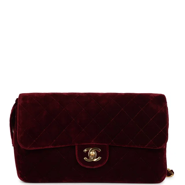 Chanel Vintage Medium Classic Flap Backpack Burgundy Velvet Gold Hardware in Burgundy Velvet from Madison Avenue Couture