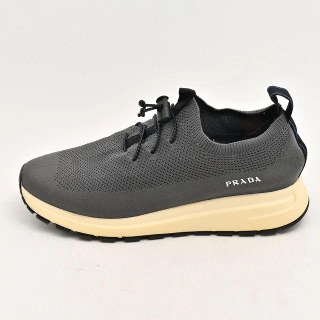Prada Sneakers Dark Gray Black Lace-up Knit Fabric 7.5 in Black from The Reluxe