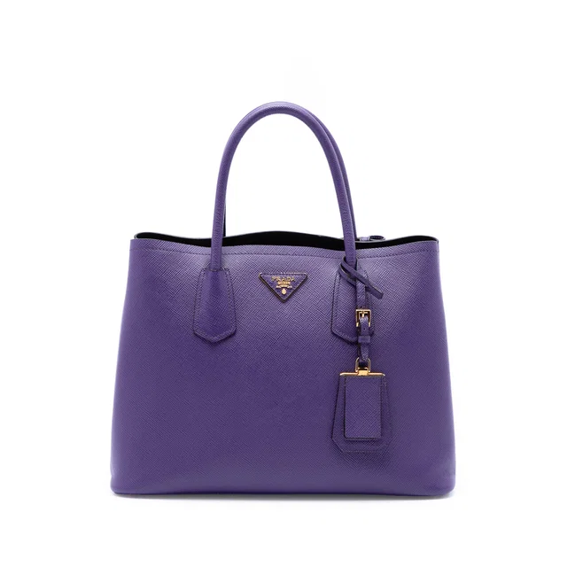 Purple Prada Medium Saffiano Cuir Double Satchel in Purple Saffiano leather from Designer Revival