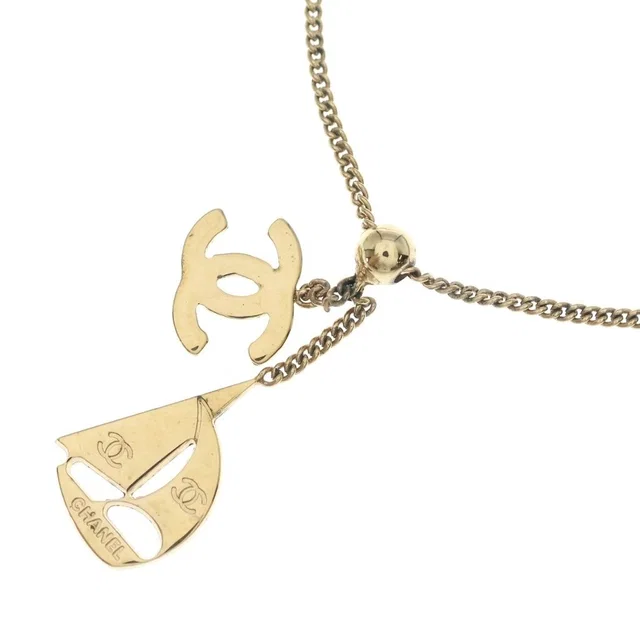 Chanel CC Logo Yacht Motif Pendant Chain Gold Necklace in Gold from The Reluxe