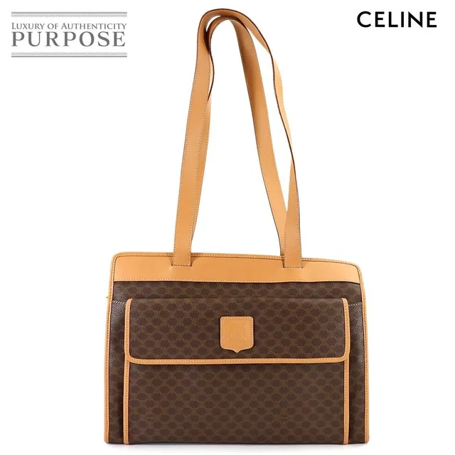 Celine Macadam Shoulder Bag Leather Brown Gold Vintage in Brown Leather from The Reluxe