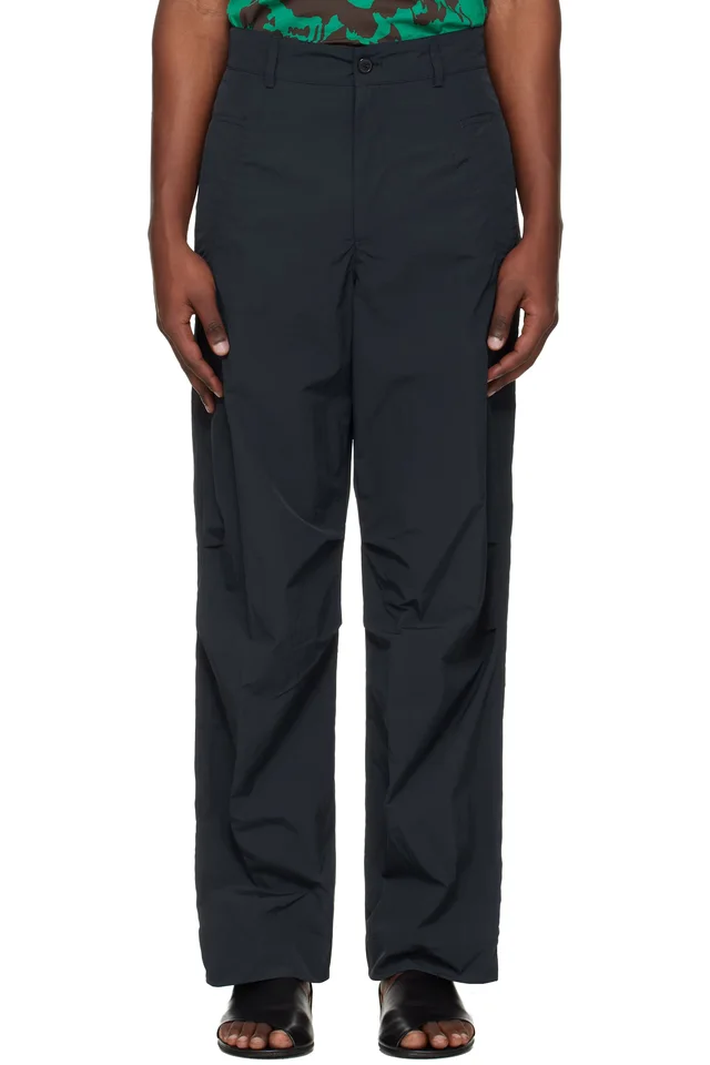 Dries Van Noten Navy Taffeta Trousers, image 1 of 1 from SSENSE