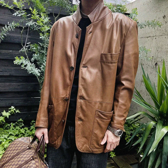 Loewe Leather Jacket #46 Brown in Brown Leather from VINTAGE QOO TOKYO