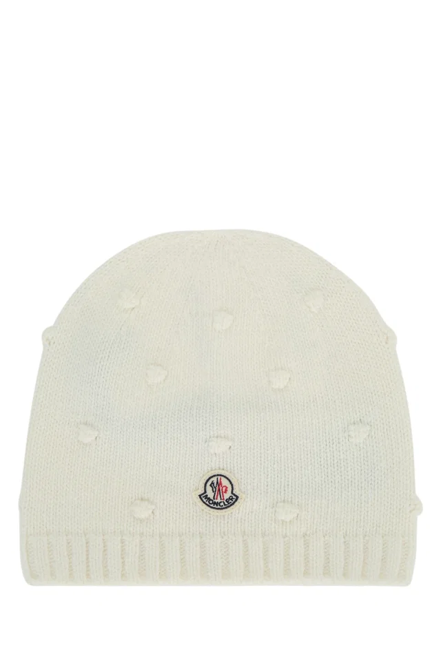 Moncler Hat Knit Beanie — White Beanies in White Wool from HEWI