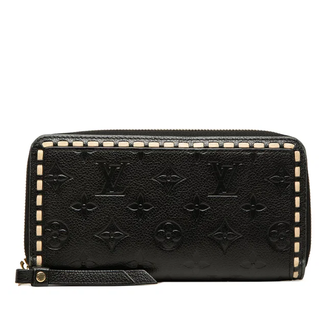 Black Louis Vuitton Monogram Empreinte Whipstitch Zippy Wallet Long Wallets in Black Leather from Designer Revival