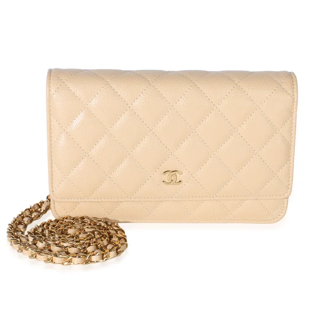 Chanel Beige Quilted Caviar Classic Wallet On Chain in Beige Caviar leather from myGemma