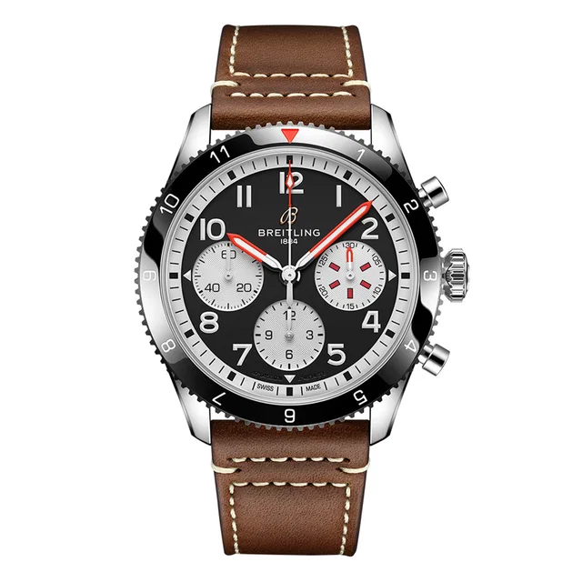 Breitling Classic AVI Chronograph 42 Mosquito Leather Strap Watch in Leather from WatchesOfSwitzerland