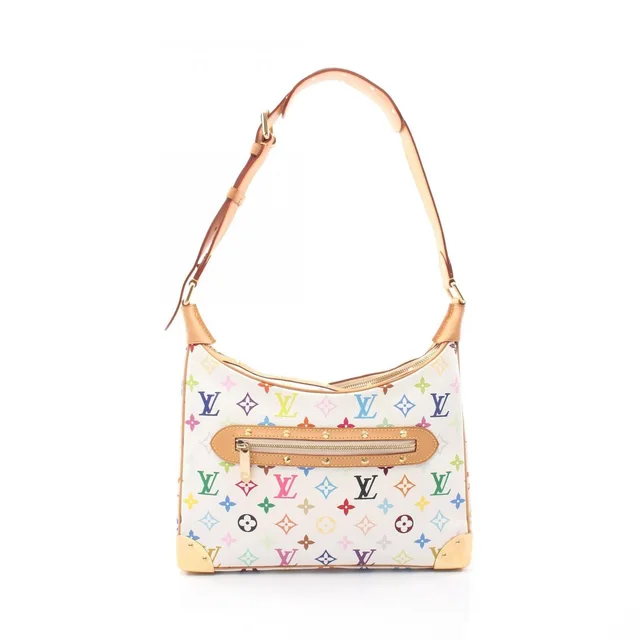 Louis Vuitton Shoulder Bag Monogram Multicolor Blanc Canvas Leather Boulogne in White Canvas from The Reluxe