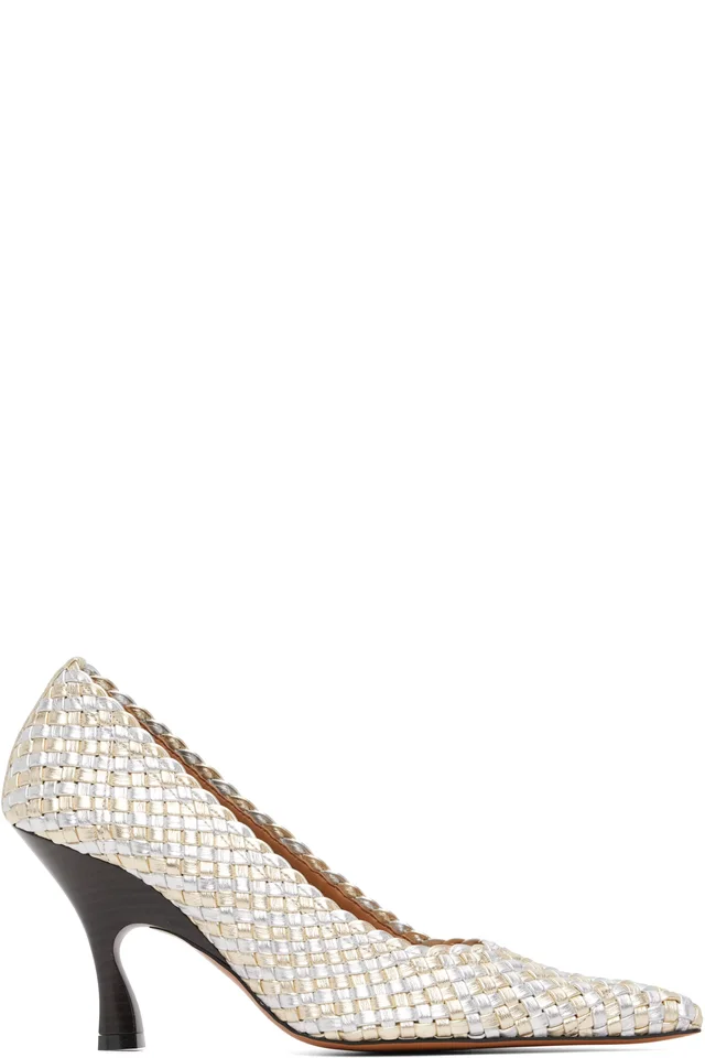 Silver & Gold Elsa Woven Metallic Heels, image 1 of 1 from SSENSE