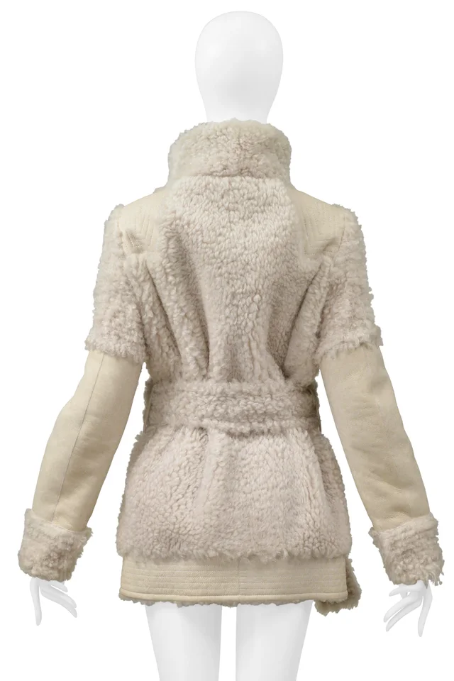 Lanvin Off White Suede & Shearling Coat With Belt in White Suede from Resurrection Vintage, photo 2 of 2