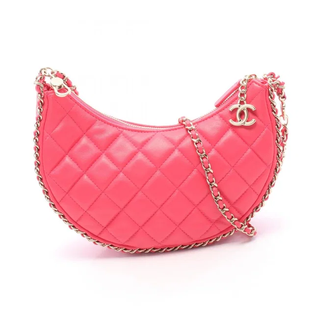Chanel Shoulder Bag Quilted Small Hobo Pink Lambskin Chain in Pink Lambskin from The Reluxe