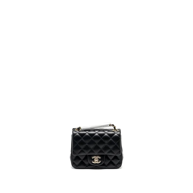 Chanel mini square flap bag lambskin black LGHW (microchip) in Black Lambskin from EMIER