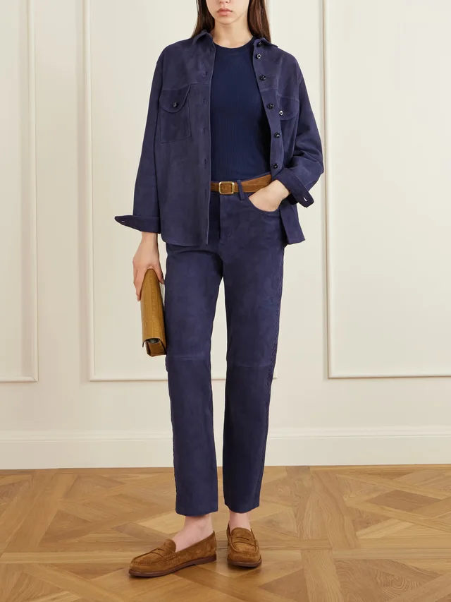 BLAZÉ MILANO Paso paneled suede straight-leg pants in Blue, photo 2 of 2 from NET-A-PORTER (Canada)