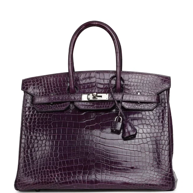 Hermès Birkin 35 Cassis Shiny Porosus Crocodile Palladium Hardware in Crocodile from Madison Avenue Couture