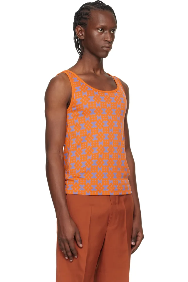 Dries Van Noten Orange & Purple Jacquard Tank Top, photo 2 of 4 from SSENSE