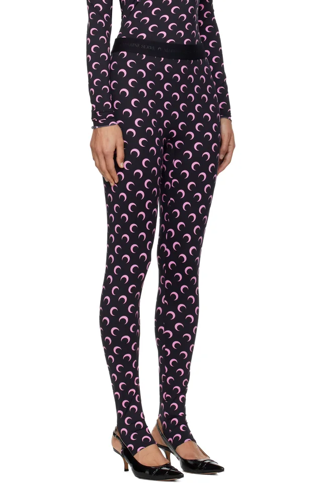 Marine Serre Black Recycled Moon Jersey Stirrup Leggings, photo 2 of 5 from SSENSE