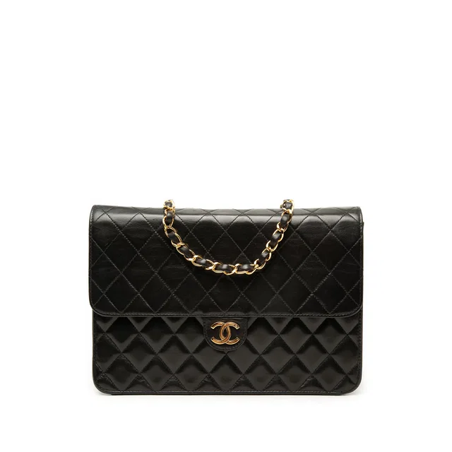 Black Chanel Medium CC Quilted Lambskin Single Flap Shoulder Bag in Black Lambskin from Designer Revival