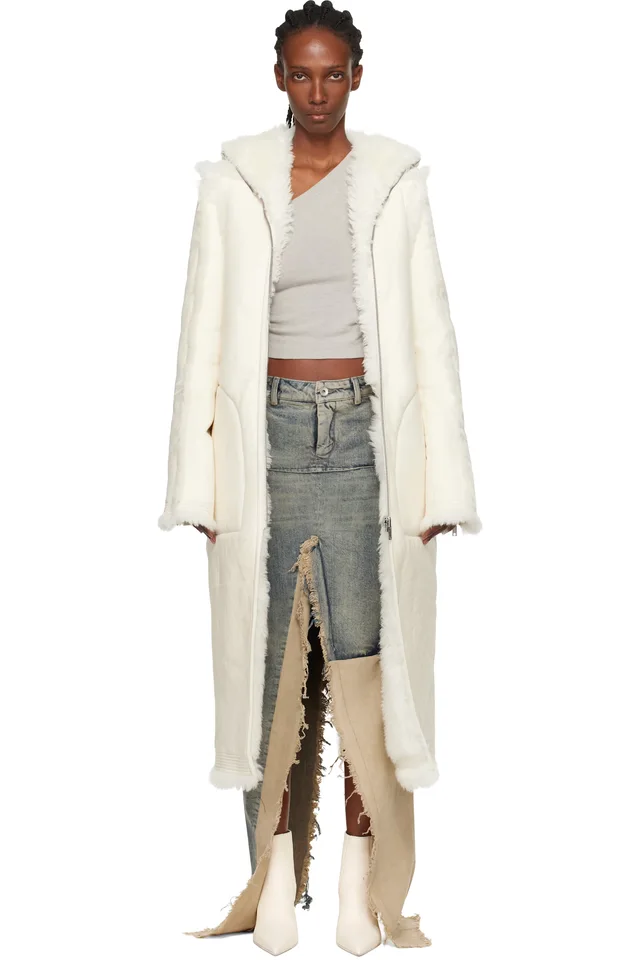 Rick Owens Off-White Concordians Klaus Reversible Shearling Coat, image 1 of 1 from SSENSE