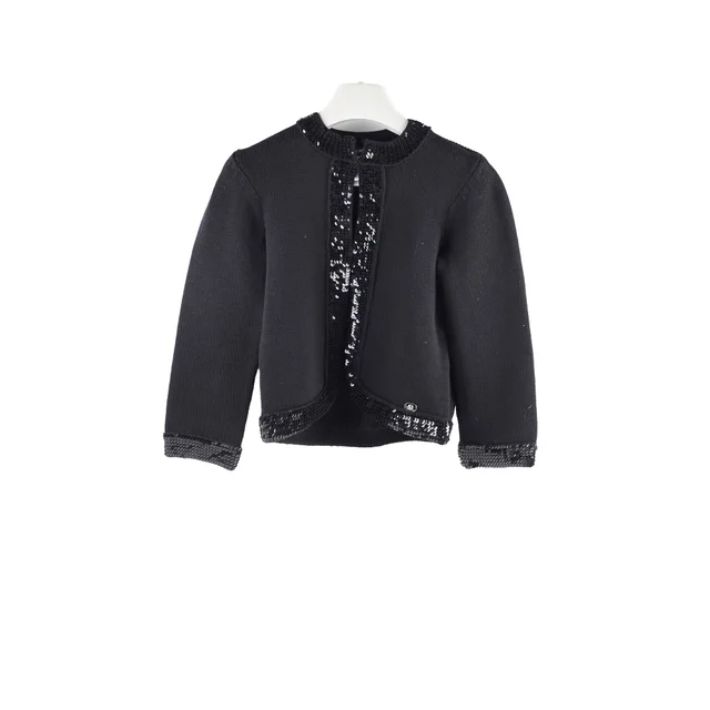 Chanel Sequin Wool Cardigan Size 40 in Black Wool from The Purse Affair