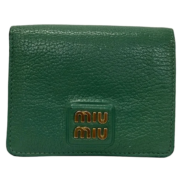 Miu Miu Bifold Wallet Green Gray Leather in Green Leather from The Reluxe