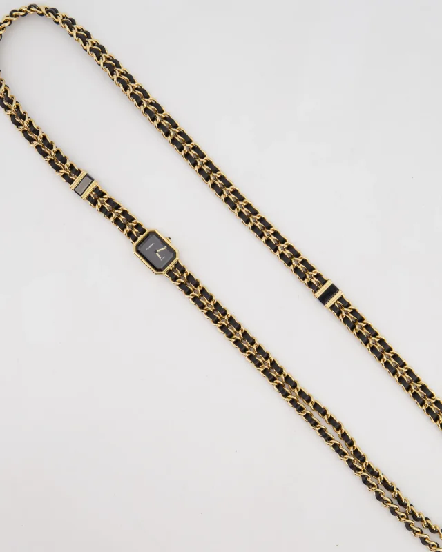 Chanel Premiere Sound Black and Gold Earphones and Watch Chain Necklace Set in Black Leather from Sellier, photo 6 of 9