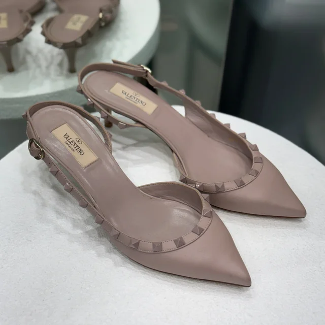 Valentino Garavani Blush Stud Slingback Heels Size 38 in Pink from Revivre Luxury Consignment