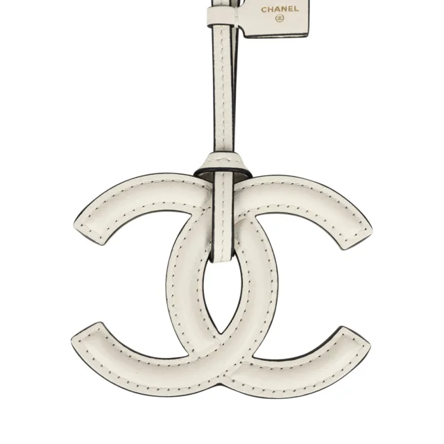 Chanel CC Logo Bag Charm White Lambskin Gold Hardware in White Lambskin from Madison Avenue Couture, photo 2 of 6