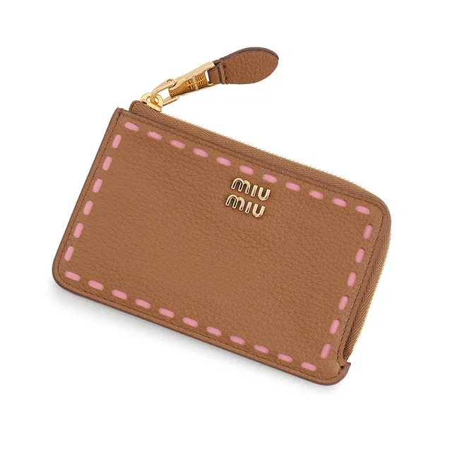Miu Miu L-shaped zipper card holder Caramel/Petal Pink5MB066 Calf Leather in Calfskin from GALLERY RARE