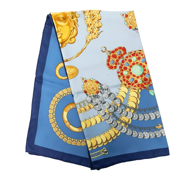 Blue Hermès Kosmima Silk Scarf 90 Scarves in Blue Silk from Designer Revival