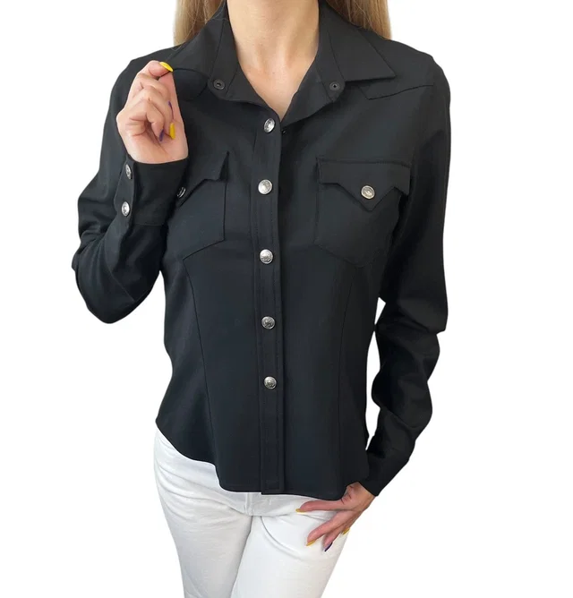 Dior Vintage 2003 Logo Jacket #36 Shirt Top Black Snap Button Viscose in Black from Luxury Promise