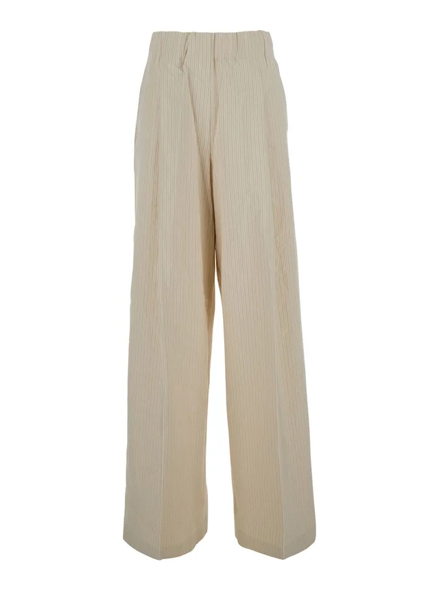 DRIES VAN NOTEN 'Pila' Beige Pants with Elasticated Waist and All-Over Striped Motif in Cotton for Women in Beige, photo 2 of 6 from Gaudenzi Boutique